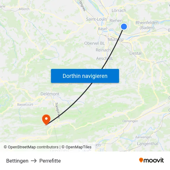 Bettingen to Perrefitte map