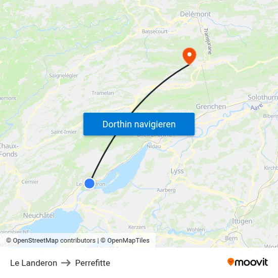 Le Landeron to Perrefitte map