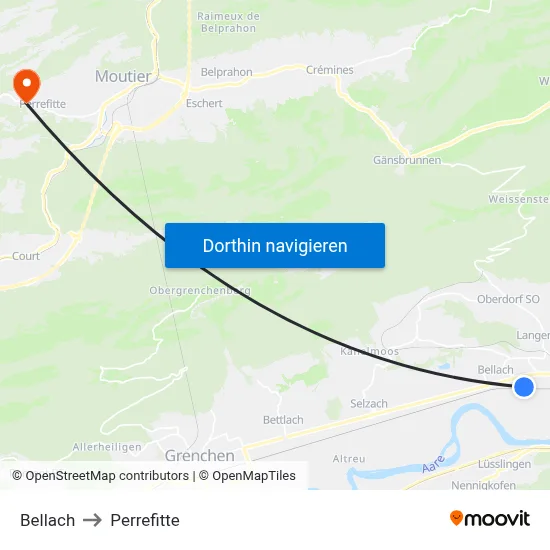 Bellach to Perrefitte map