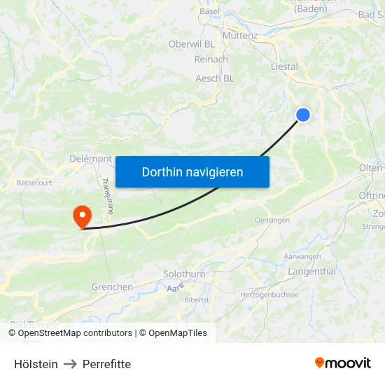 Hölstein to Perrefitte map