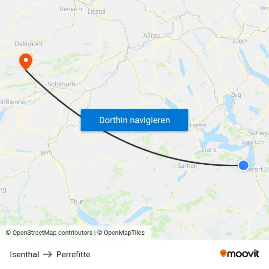 Isenthal to Perrefitte map