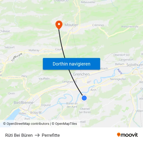 Rüti Bei Büren to Perrefitte map