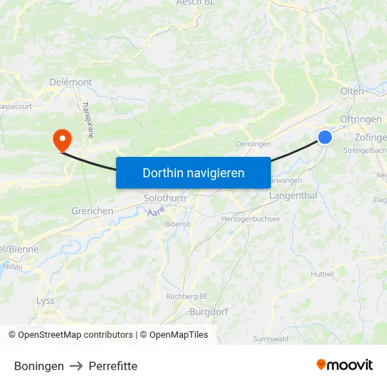 Boningen to Perrefitte map