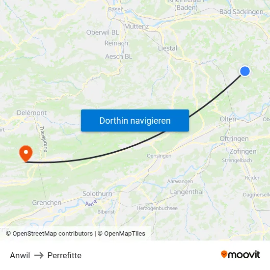 Anwil to Perrefitte map