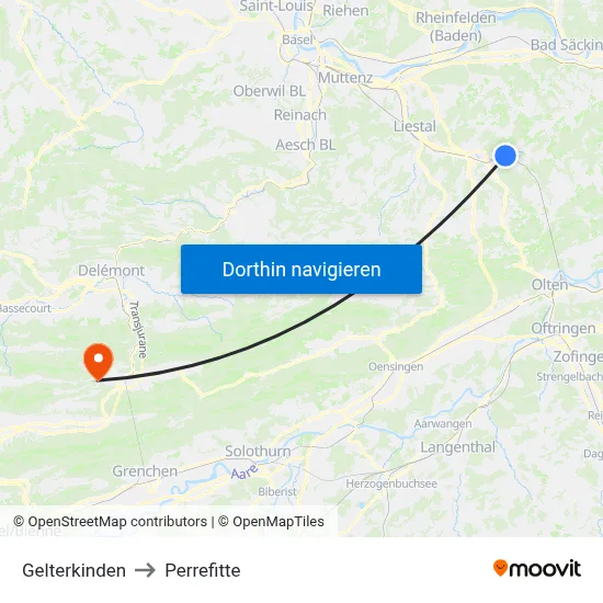 Gelterkinden to Perrefitte map