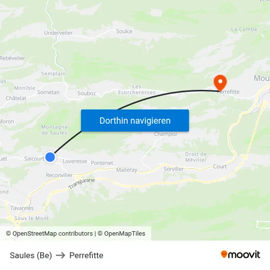 Saules (Be) to Perrefitte map
