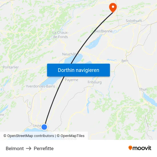 Belmont to Perrefitte map