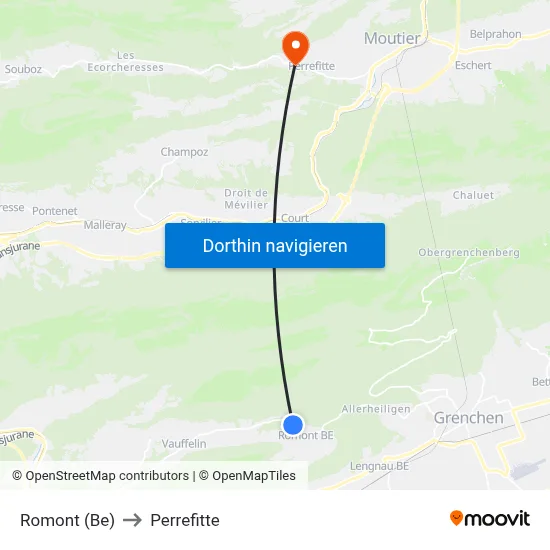Romont (Be) to Perrefitte map