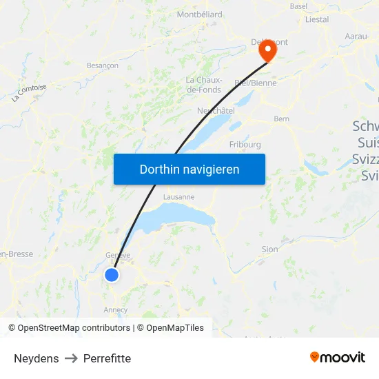 Neydens to Perrefitte map