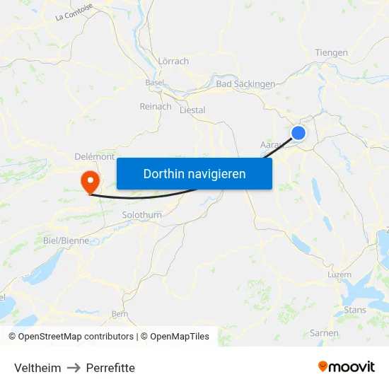 Veltheim to Perrefitte map
