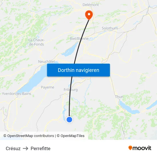 Crésuz to Perrefitte map