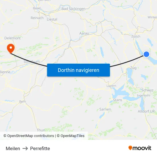 Meilen to Perrefitte map
