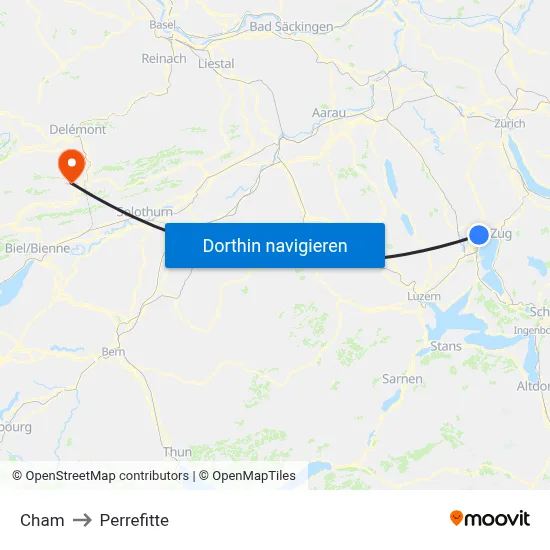Cham to Perrefitte map