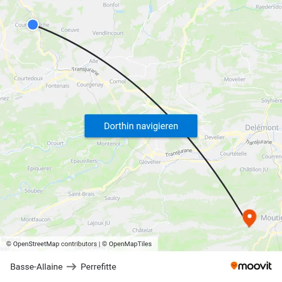 Basse-Allaine to Perrefitte map