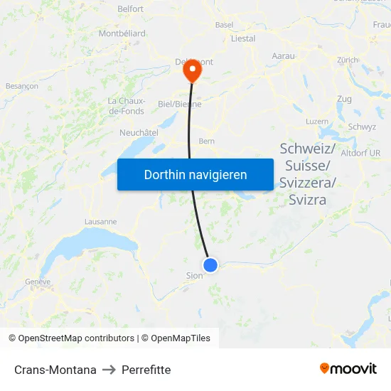 Crans-Montana to Perrefitte map