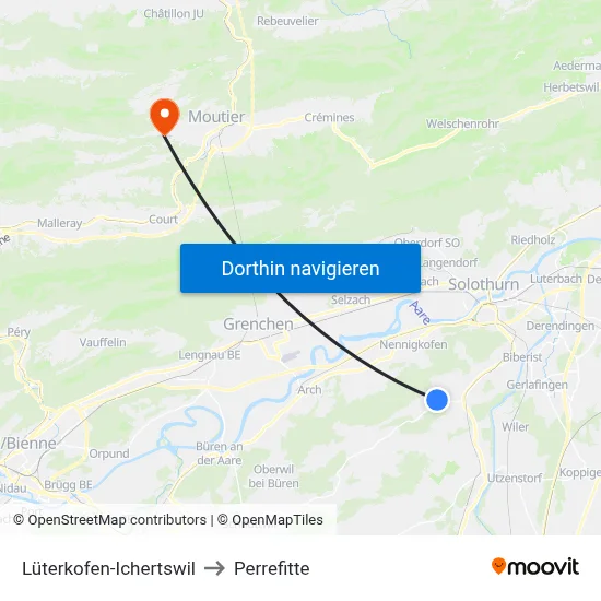 Lüterkofen-Ichertswil to Perrefitte map