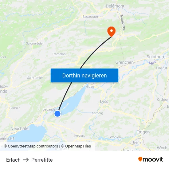 Erlach to Perrefitte map