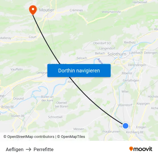 Aefligen to Perrefitte map