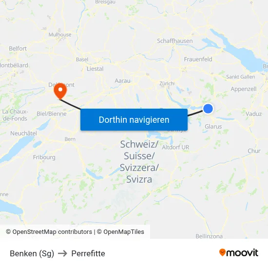 Benken (Sg) to Perrefitte map