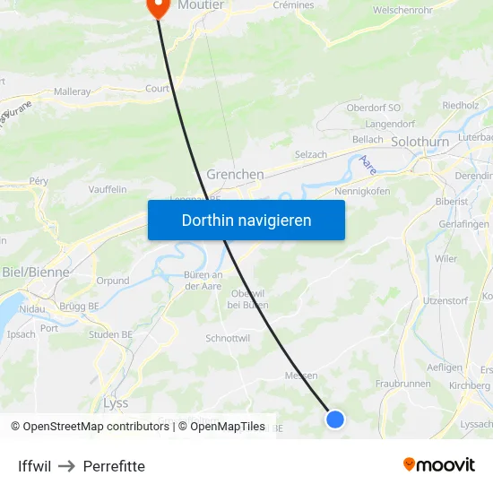Iffwil to Perrefitte map