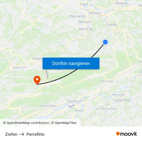 Ziefen to Perrefitte map