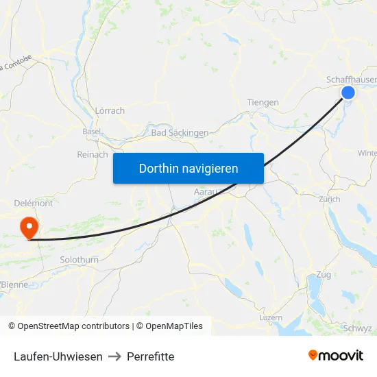 Laufen-Uhwiesen to Perrefitte map
