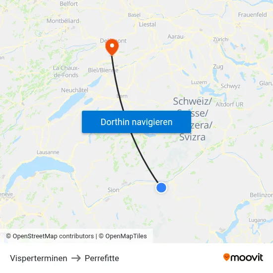 Visperterminen to Perrefitte map