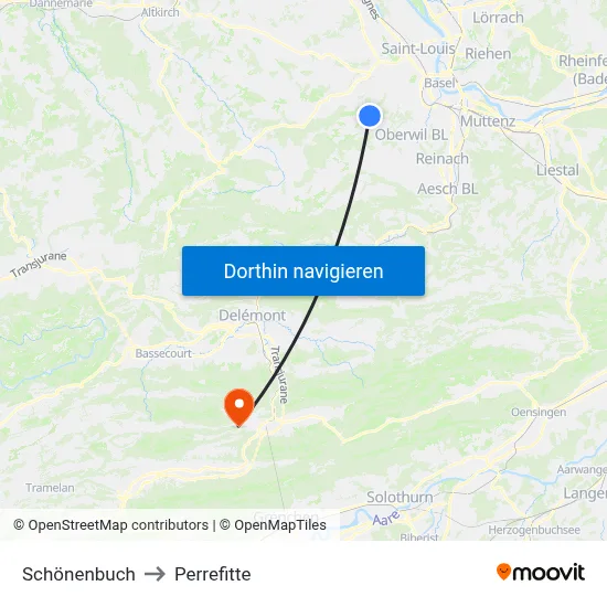 Schönenbuch to Perrefitte map