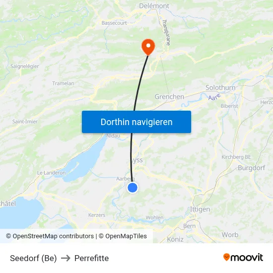 Seedorf (Be) to Perrefitte map
