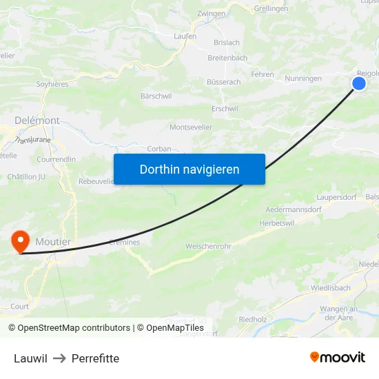 Lauwil to Perrefitte map
