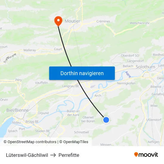 Lüterswil-Gächliwil to Perrefitte map