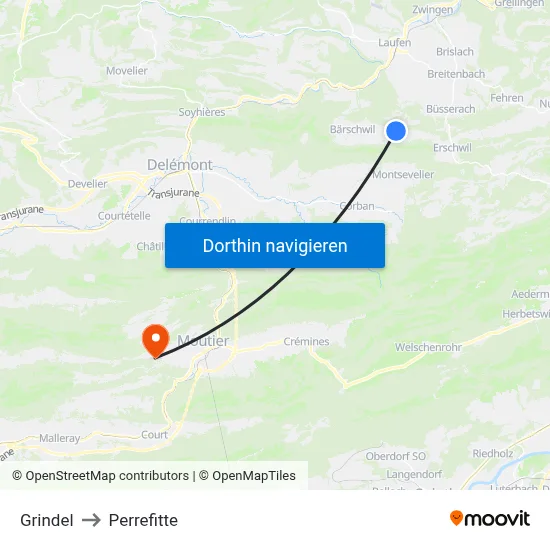 Grindel to Perrefitte map