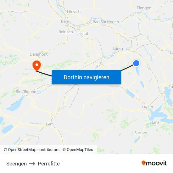 Seengen to Perrefitte map