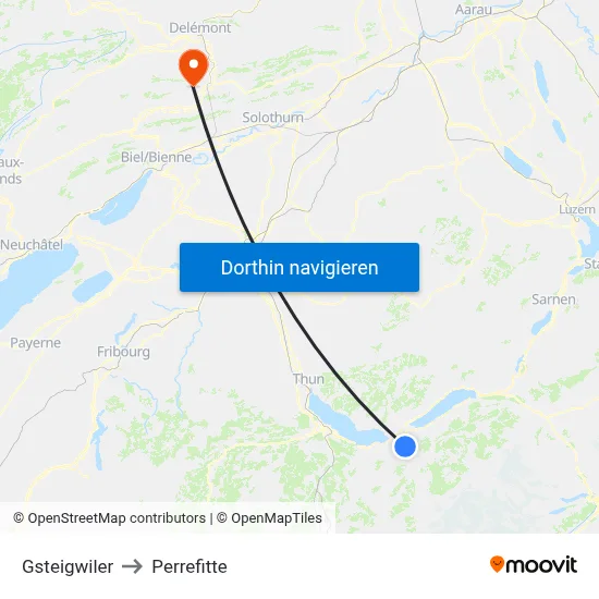 Gsteigwiler to Perrefitte map