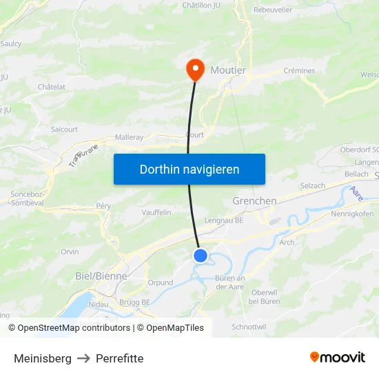 Meinisberg to Perrefitte map