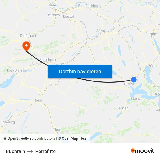 Buchrain to Perrefitte map