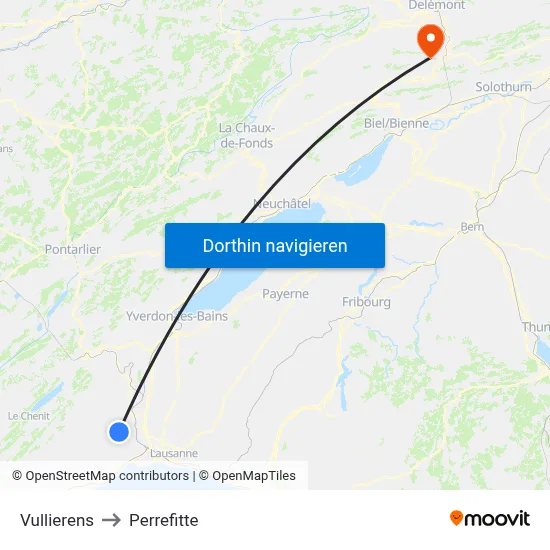 Vullierens to Perrefitte map