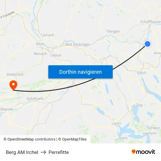 Berg AM Irchel to Perrefitte map