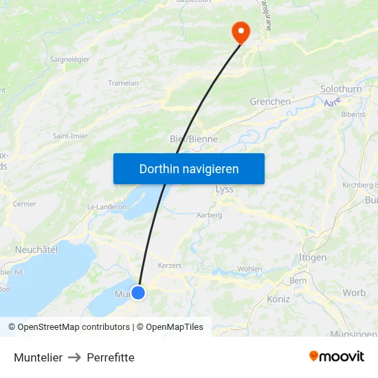Muntelier to Perrefitte map