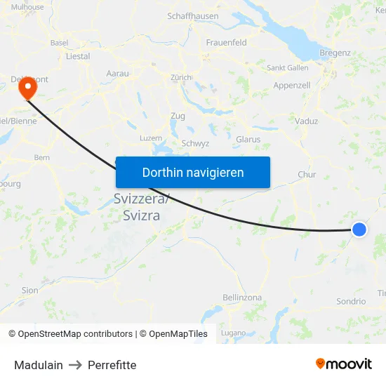 Madulain to Perrefitte map