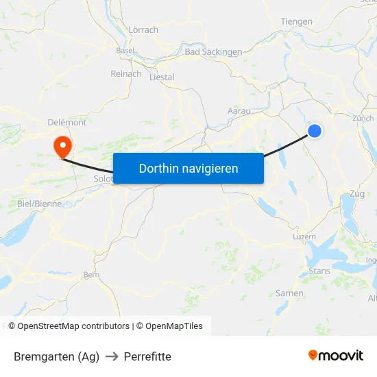 Bremgarten (Ag) to Perrefitte map