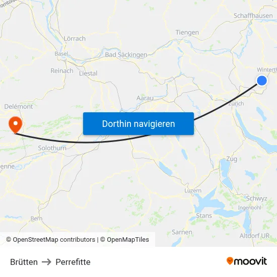 Brütten to Perrefitte map