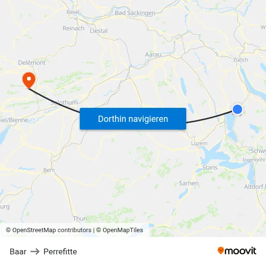 Baar to Perrefitte map