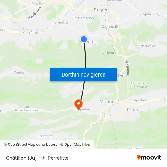 Châtillon (Ju) to Perrefitte map
