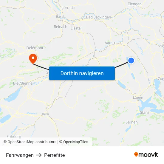Fahrwangen to Perrefitte map