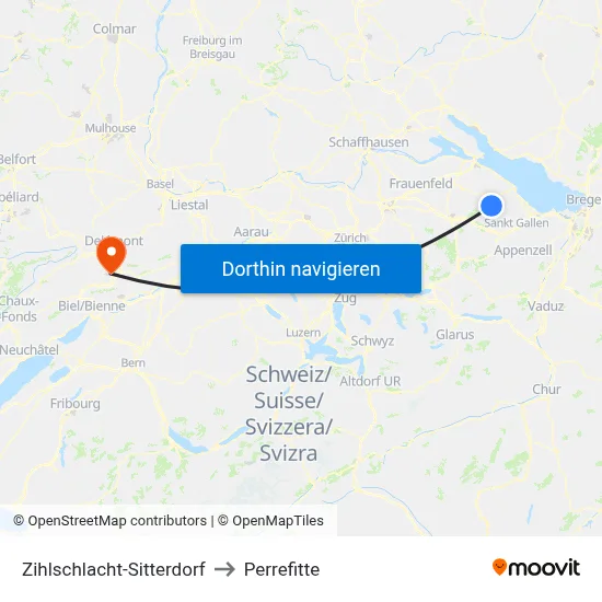 Zihlschlacht-Sitterdorf to Perrefitte map