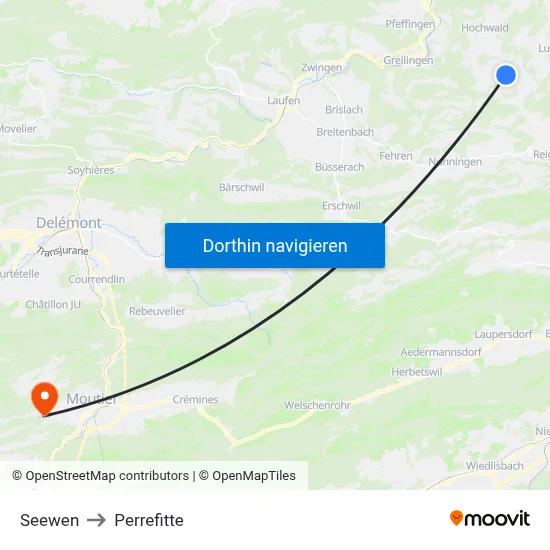 Seewen to Perrefitte map