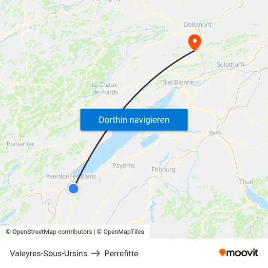Valeyres-Sous-Ursins to Perrefitte map