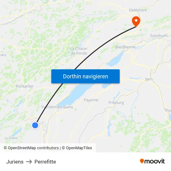 Juriens to Perrefitte map