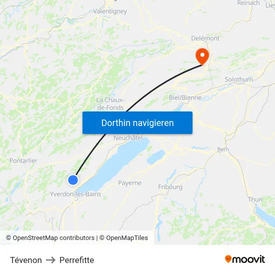 Tévenon to Perrefitte map